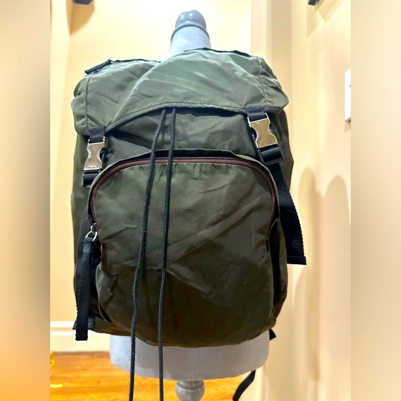 Prada Triangle Plate Backpack Green & Black Nylon - Picture 1 of 13